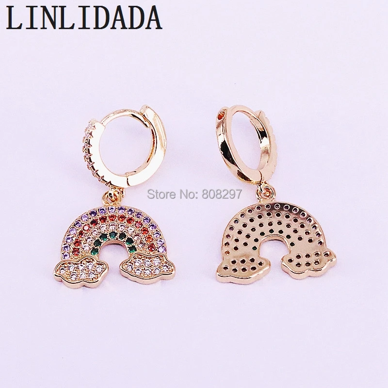 

6Pair Rainbow Cubic zirconia Dangle earring paved colourful CZ delicate girl women fashion gift jewelry