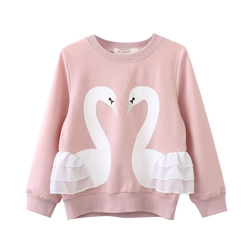Детская Хлопковая Лоскутная футболка с длинными рукавами и кружевом лебедя для