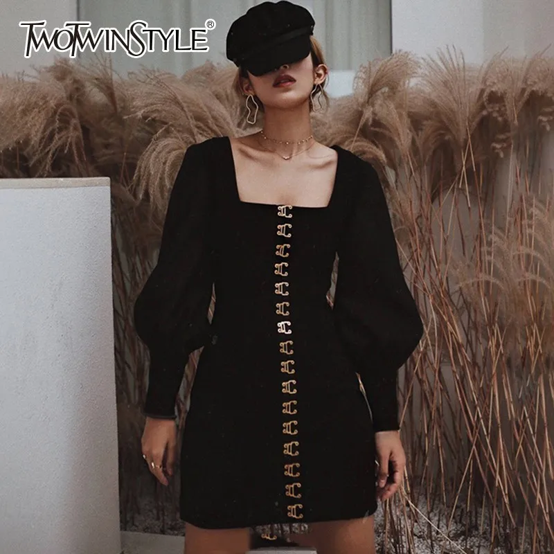TWOTWINSTYLE сексуальное квадратное мини платье с высокой талией женское фонарь