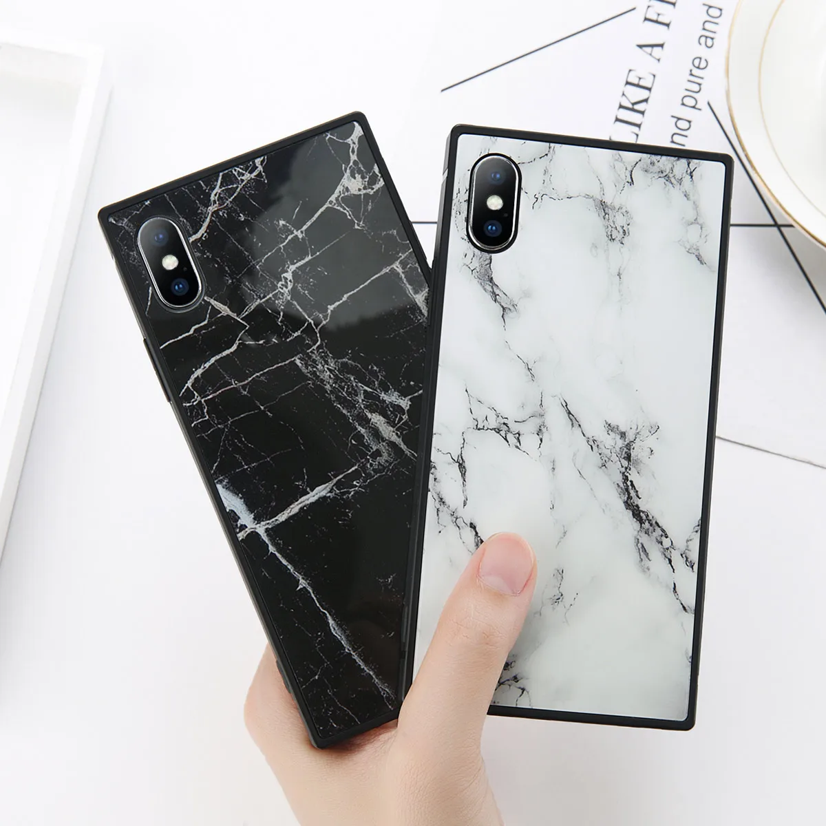 Москадо Квадратный дизайн для чехла iPhone 6 6s 7 8 Plus X Модный гранитный камень мраморной текстуры мягкий TPU кейс на