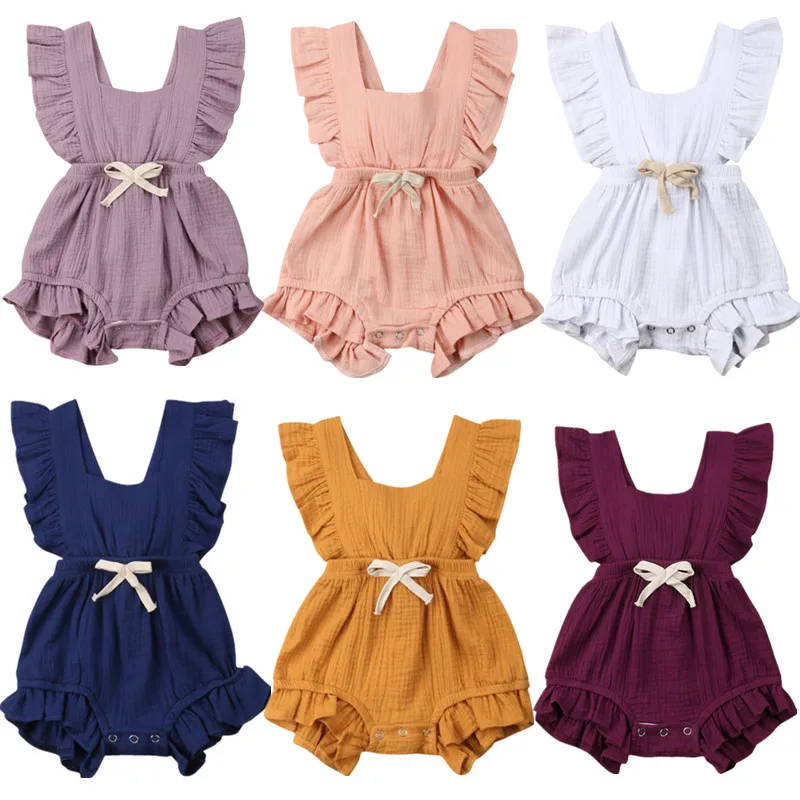 

2019 Newborn Baby Girls Ruffle Solid Color Romper Backcross Jumpsuit One-piece Outfits Sunsuit Baby Clothing Dropshipping