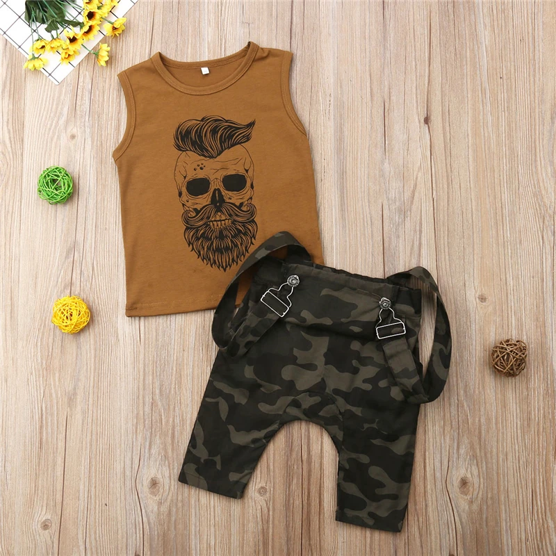 Комплекты одежды для маленьких мальчиков Bebe модная футболка + камуфляжные штаны