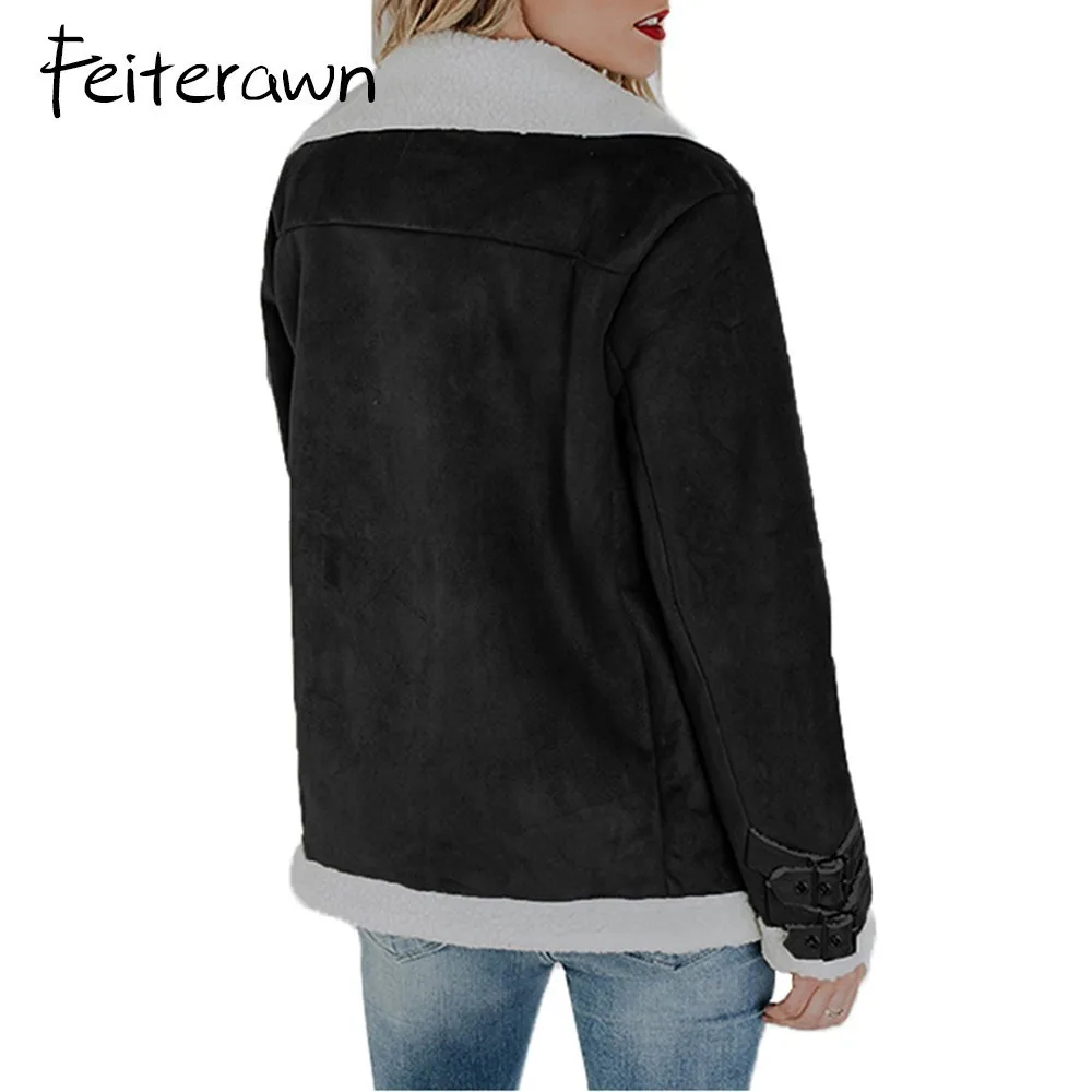 Feiterawn из искусственной замши отложной воротник джинсовый жакет с карманами на