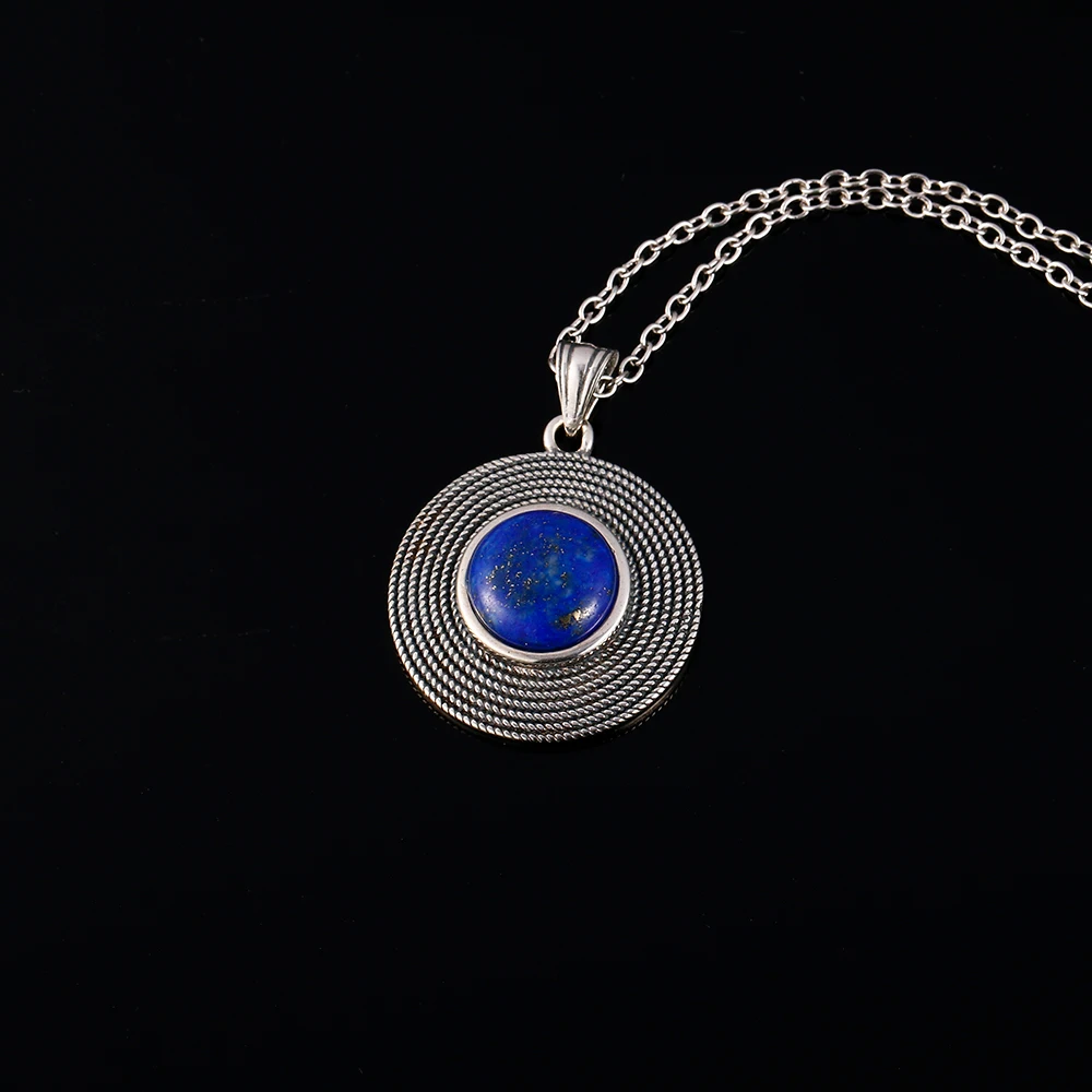 2019 новый список S925 серебро Ретро Он украшен круглыми синими lapis lazuli кулон