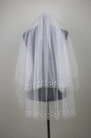 2 tier elbow length bridal veil hand beads embroidered white beige wedding veil comb