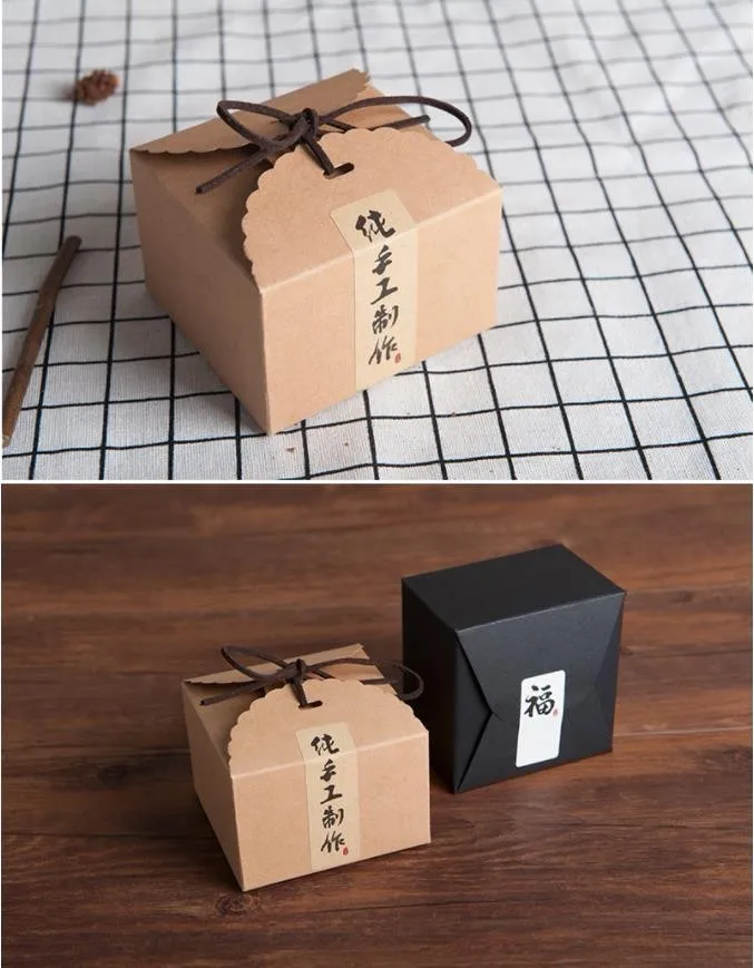 20 шт./лот 9x9x6/12x12x9 см черно-коричневые квадратные коробки для печенья из крафтовой