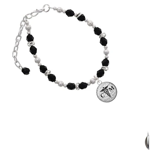Silvertone купольный черный см браслет с черными бусинами |