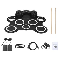 portable stereo electronic drum kit set 7 pads built in double speakers supports recording function with drumsticks foot pedals