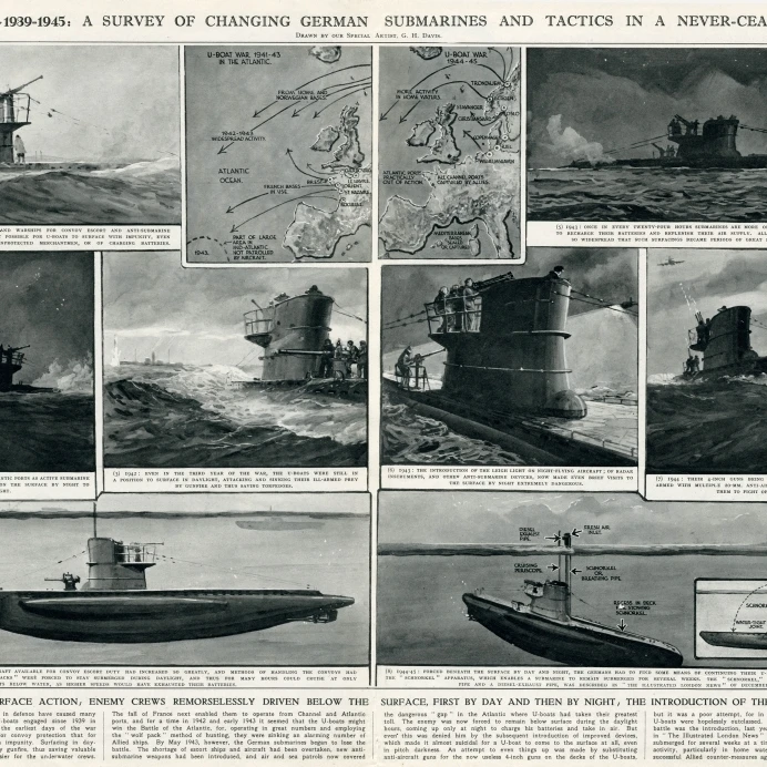 U Boat Warfare 1939 1945 г. Г. Х. Дэвис плакат печать на Illustrated London News Ltdmary Evans (36X24)|Таблички и