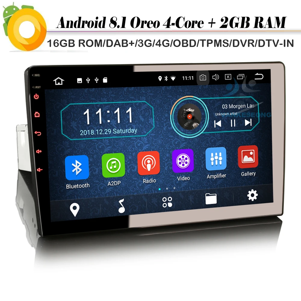 10 1 дюймовый автомобильный GPS Android 8 стерео DAB + Авторадио Bluetooth радио Wifi MP3 USB DVR TPMS