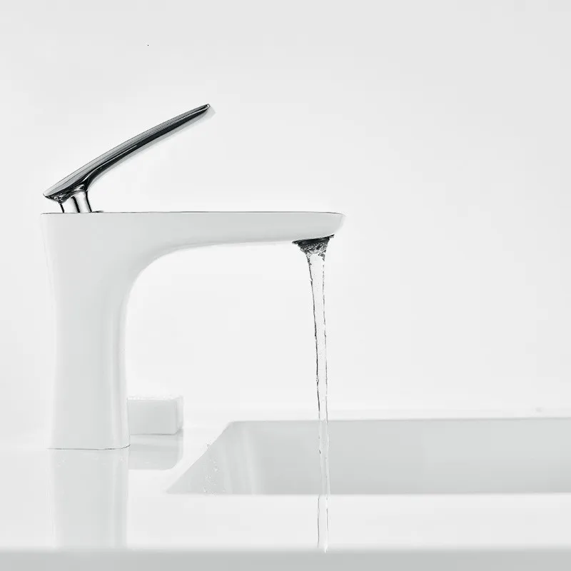 Mixer Tap Basin Faucet White Matt Black Chrome Taps Deck Mount Home Bath Sink Cold and Hot Water For Bathroom | Обустройство дома