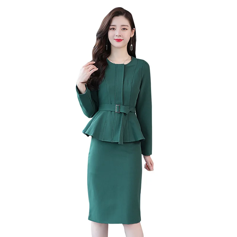 

2019 Autumn New Pattern European Self-cultivation Thin Fashion Temperament Round Neck Occupation Twinset Suit