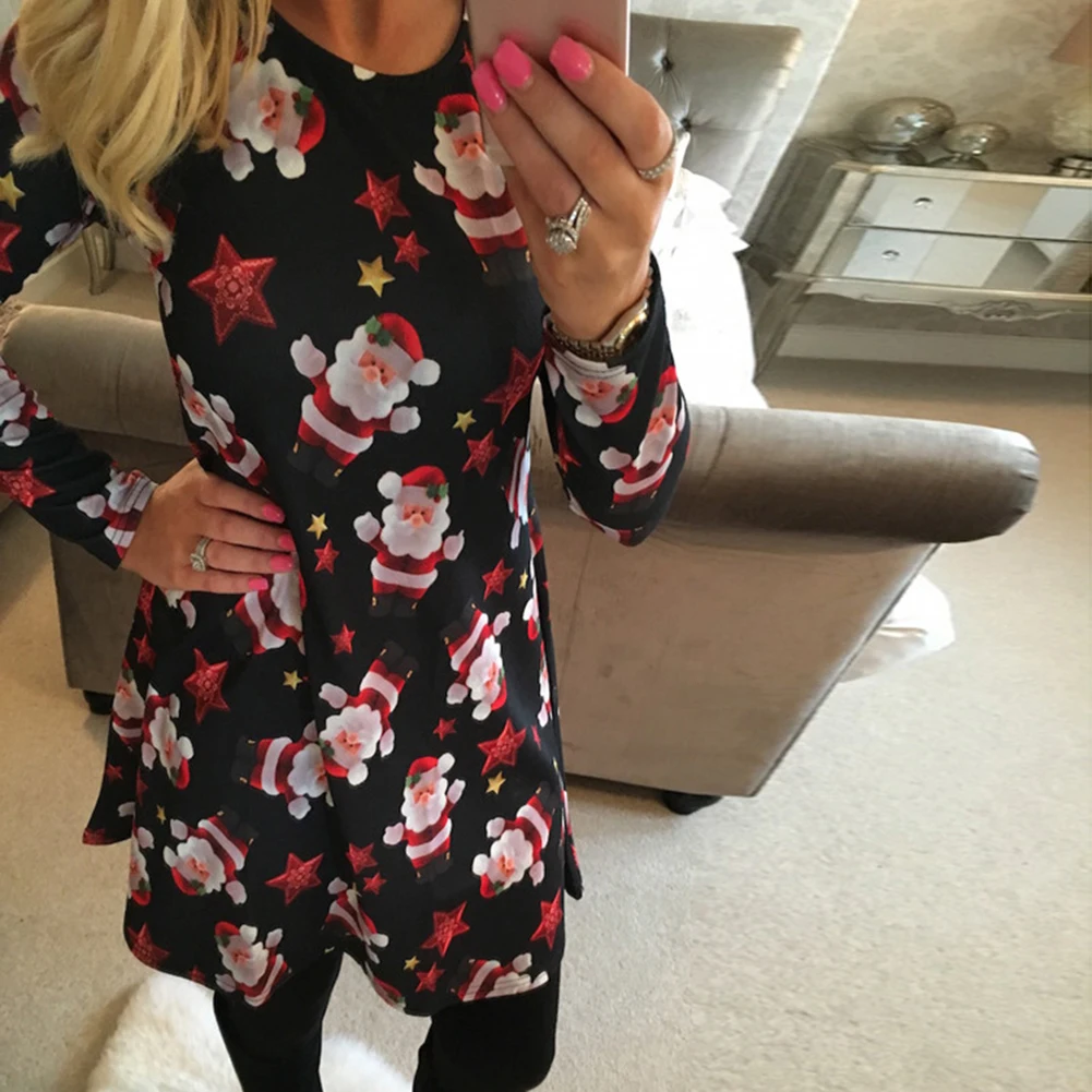 Women Christmas Dress New Year Festival Large Size Long Sleeve Tree Casual Vintage Winter Ladies Vestidos 5Xl Plus | Женская одежда