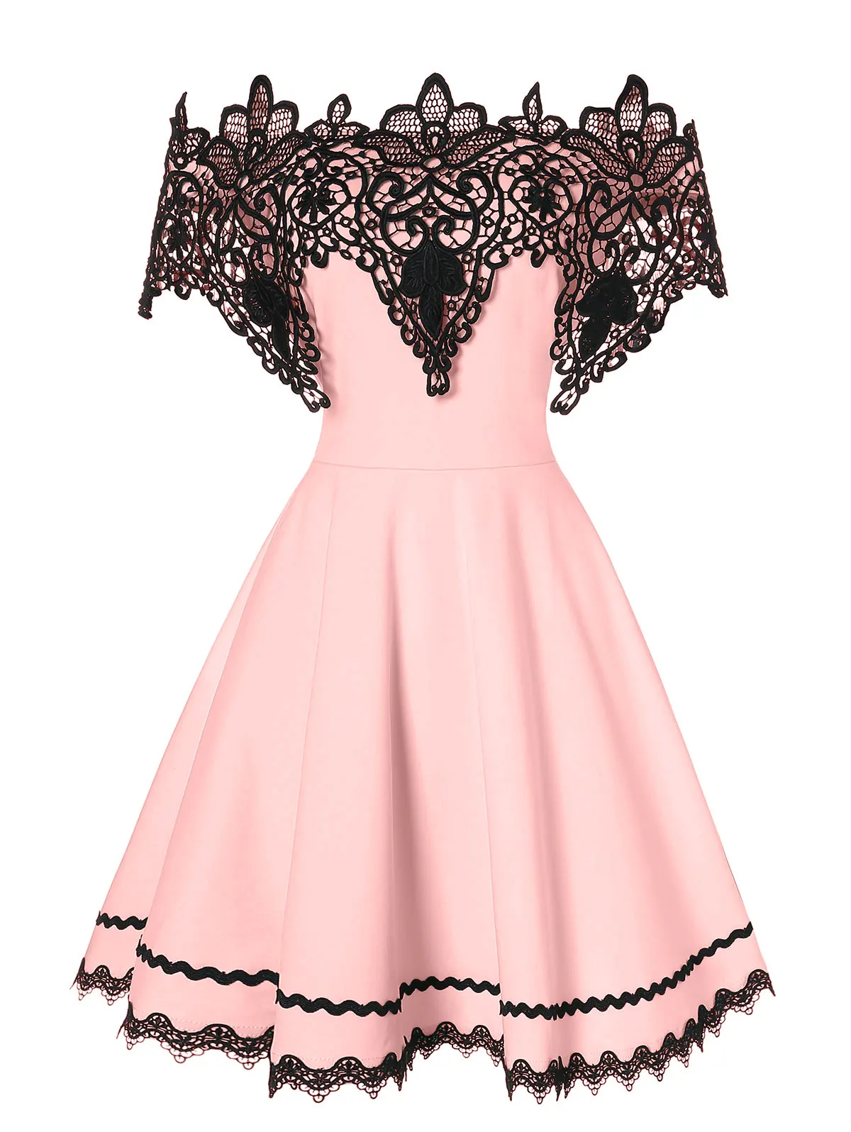 Wipalo Off The Shoulder Contrast Lace Insert Dress Women Party Short Sleeves A-Line Mini Summer Ladies Vestidos | Женская одежда
