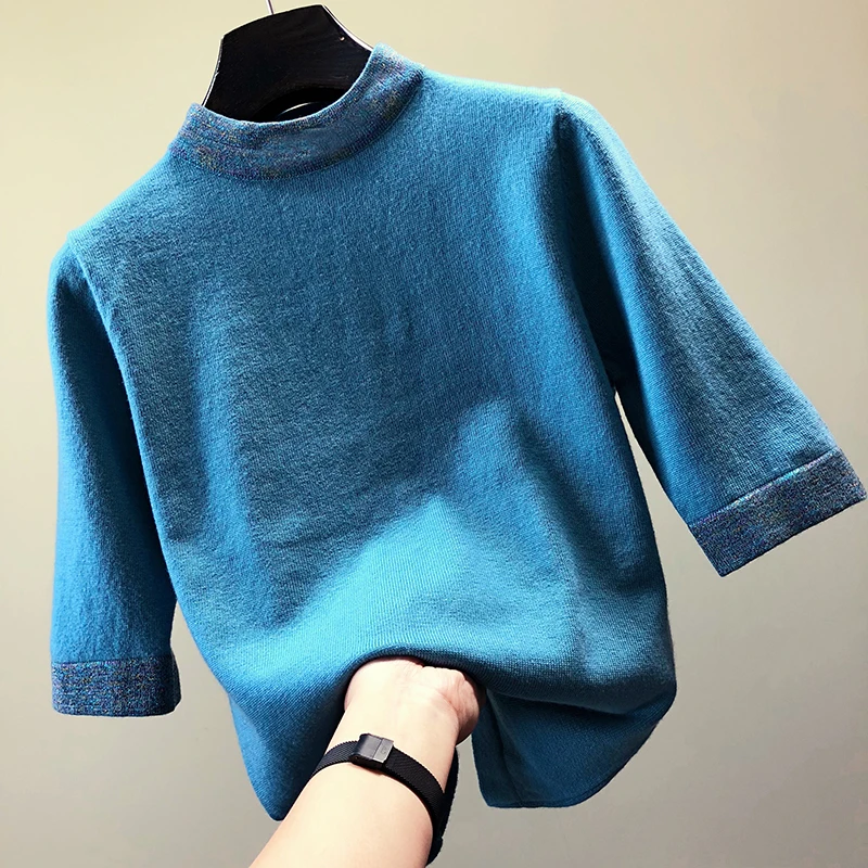 Shiny Lurex Sweater Women Hot Sale Short Sleeve Pullover Basic Sweaters 2019 Korean Style Knit Tops Femme | Женская одежда