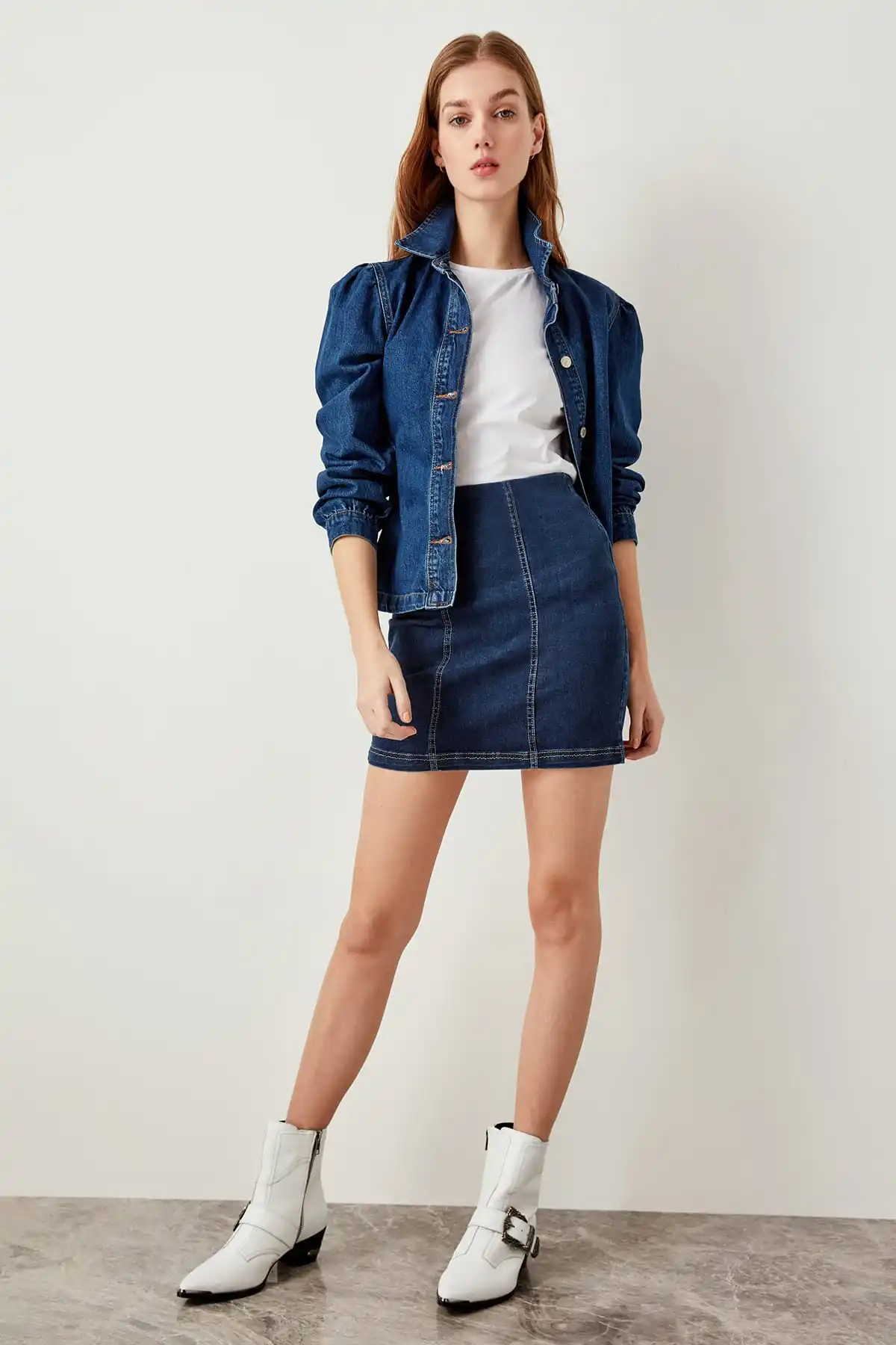 Trendyol синяя джинсовая юбка с вышивкой спереди TCLSS19LH0005|Женские юбки| |