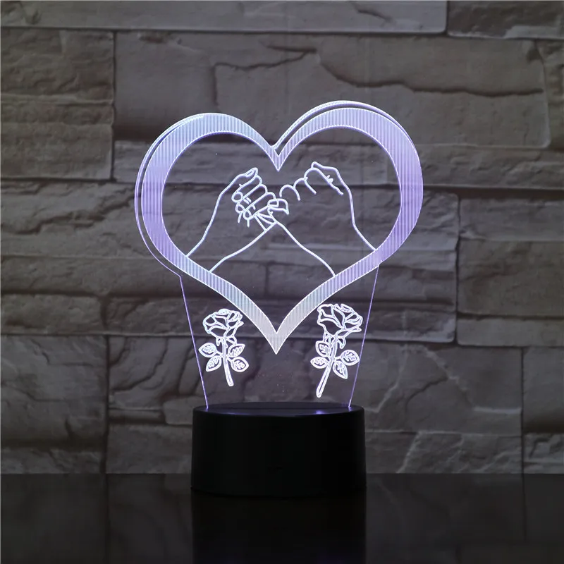 3d ночник с двумя руками Love Heart 7 цветов сенсорный пульт дистанционного управления