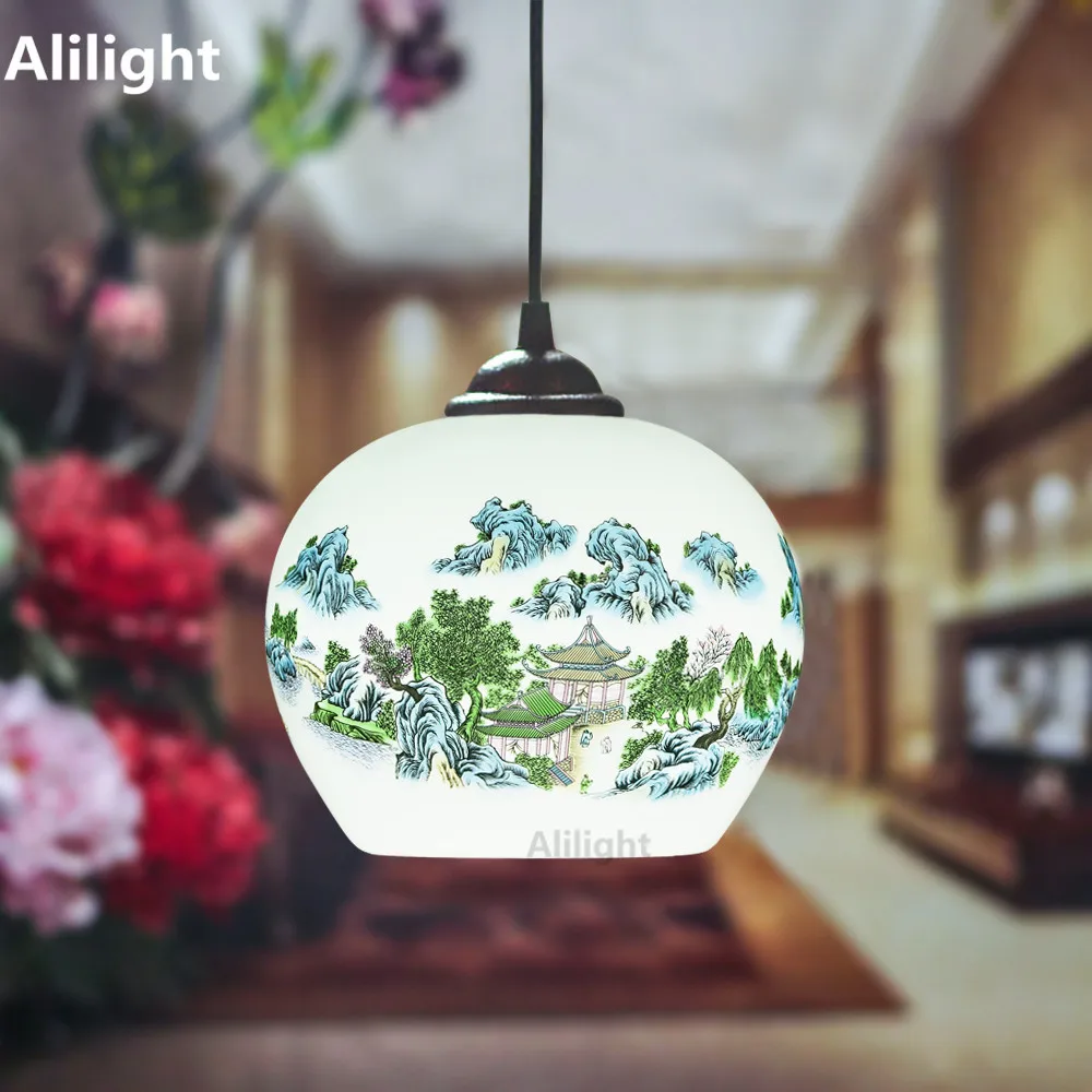 Светодиодный керамический светильник в китайском стиле с цоколем E27 комнатный и