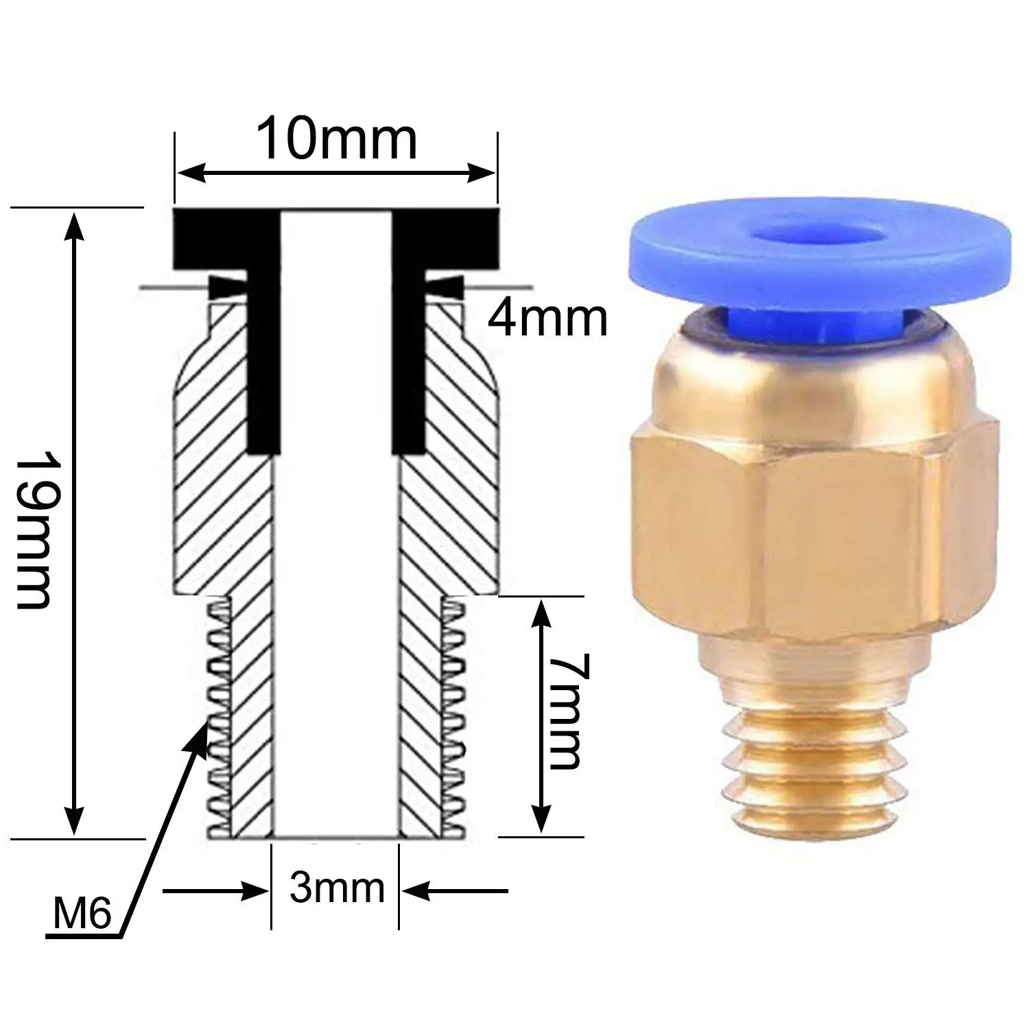 3 шт. Ptfe тефлоновая трубка (2 метра) + 6 Pc4-M6 быстрого крепления Pc4-M10 прямого