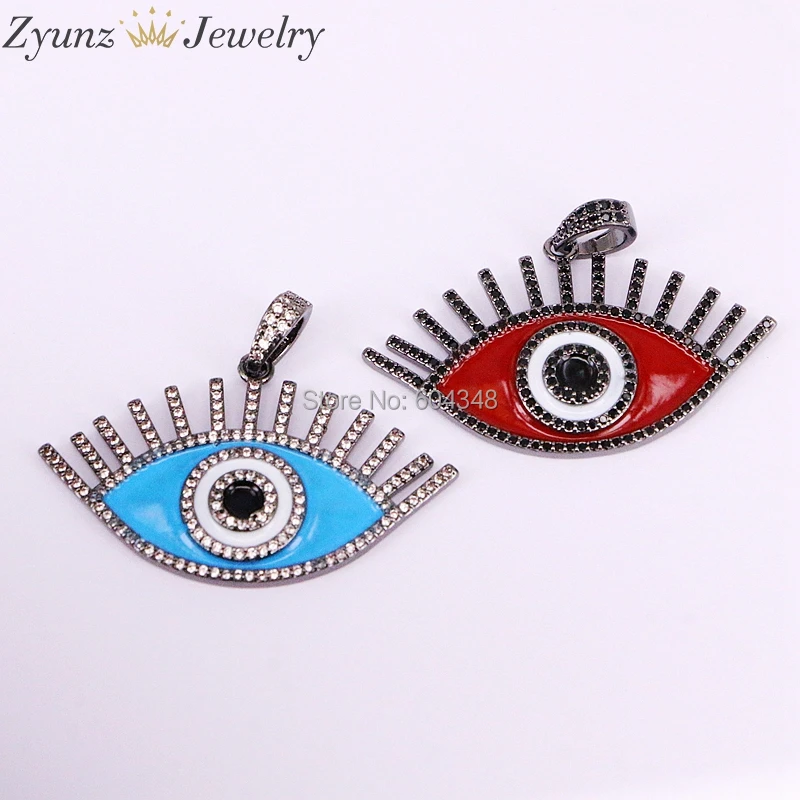

5 Strands ZYZ323-921 Pave CZ Eye Pendant - Eyelash Enamel Pendant Necklace, Mix Color Enamel Charm Necklace Jewelry