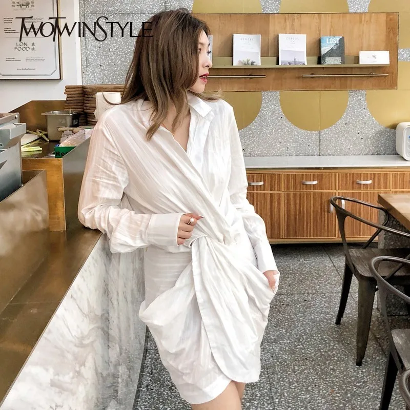TWOTWINSTYLE ассиметричный с высокой талией перекрестное платье женский воротник