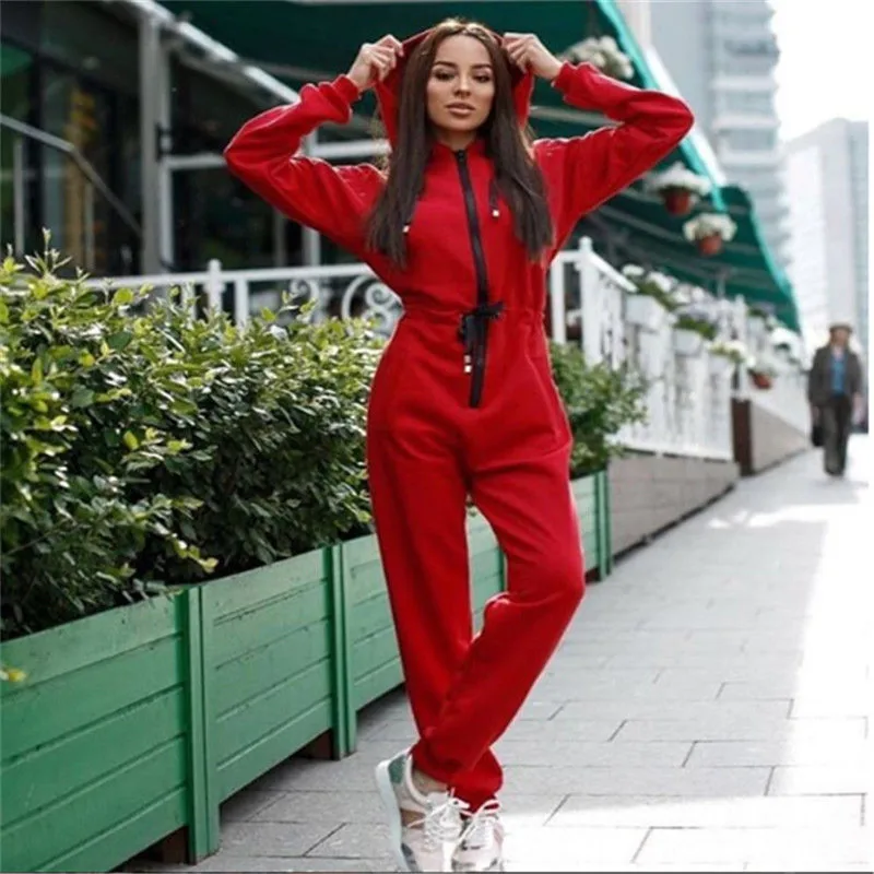 

2019 New Style Fashion Women Casual Hoodie Long Sleeve Solid Zipper Jumpsuit Romper Long Sleeve Pockets Woman Clothing Sporting