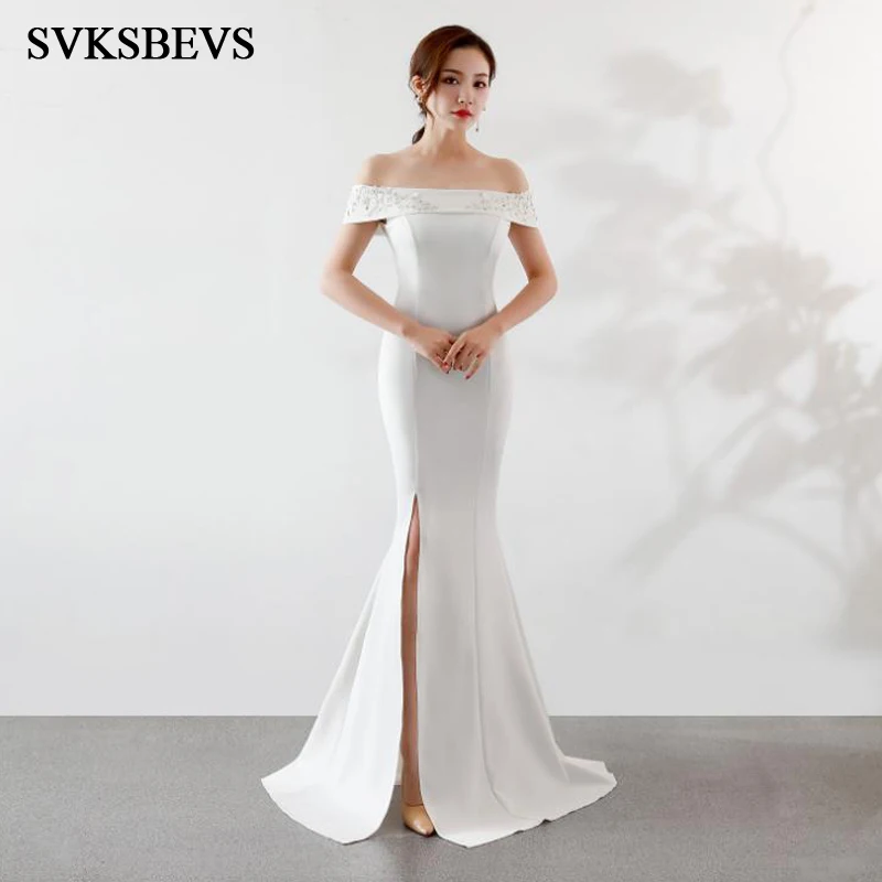 

Сексуальное длинное платье-Русалка SVKSBEVS, расшитое кристаллами, с вырезом лодочкой, с открытой спиной и аппликацией