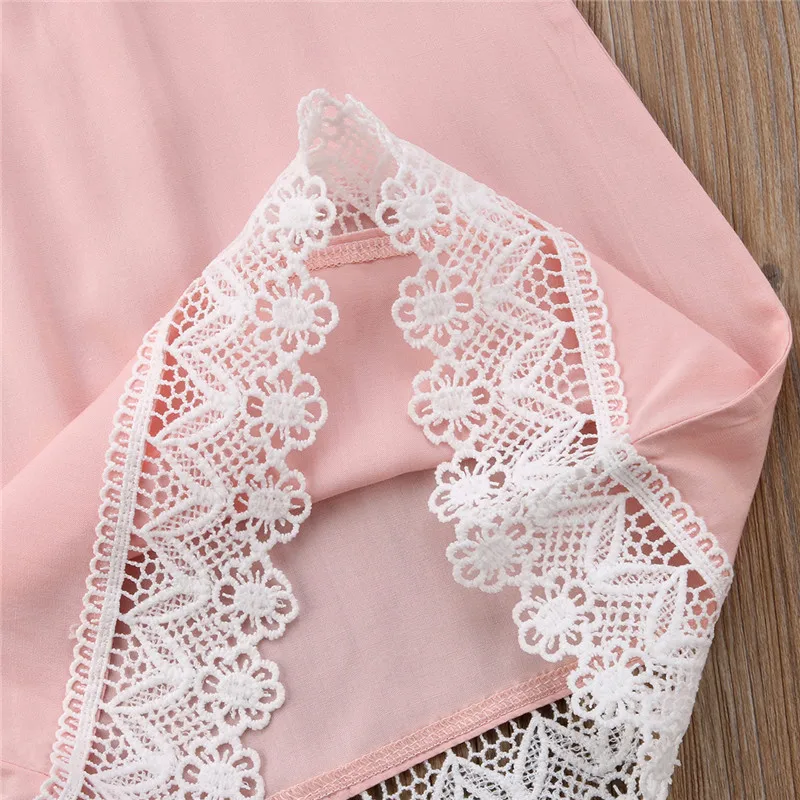Summer Mother and Daughter Family Clothes 2019 New Women Kids Girls Short Sleeve Pink Lace Dress Matching Outfits | Мать и ребенок