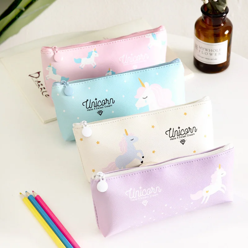 Милый Единорог пеналы Kawaii PU Ручка Pouchs объемный пенал спальные мешки для малышей