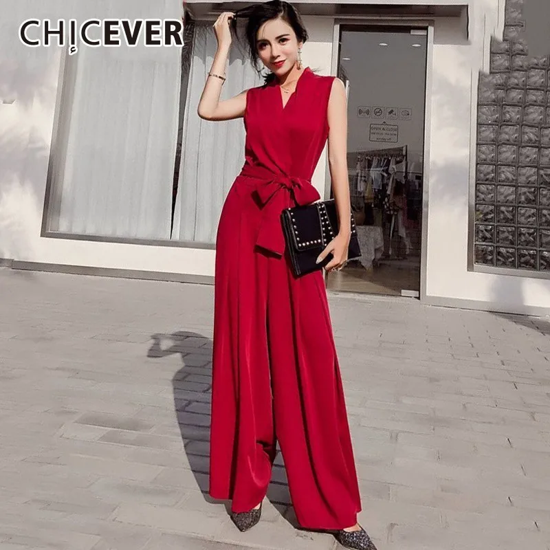 Женский комбинезон CHICEVER с треугольным вырезом без рукавов высокой талией и