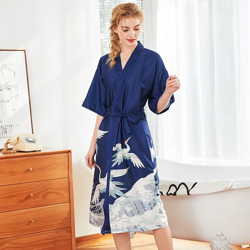 

New Silk Marry Pajamas Ma'am Spring And Summer Long Paragraph Bridesmaid Gules Bride Dressing Gown Home Furnishing Robe Wp1087