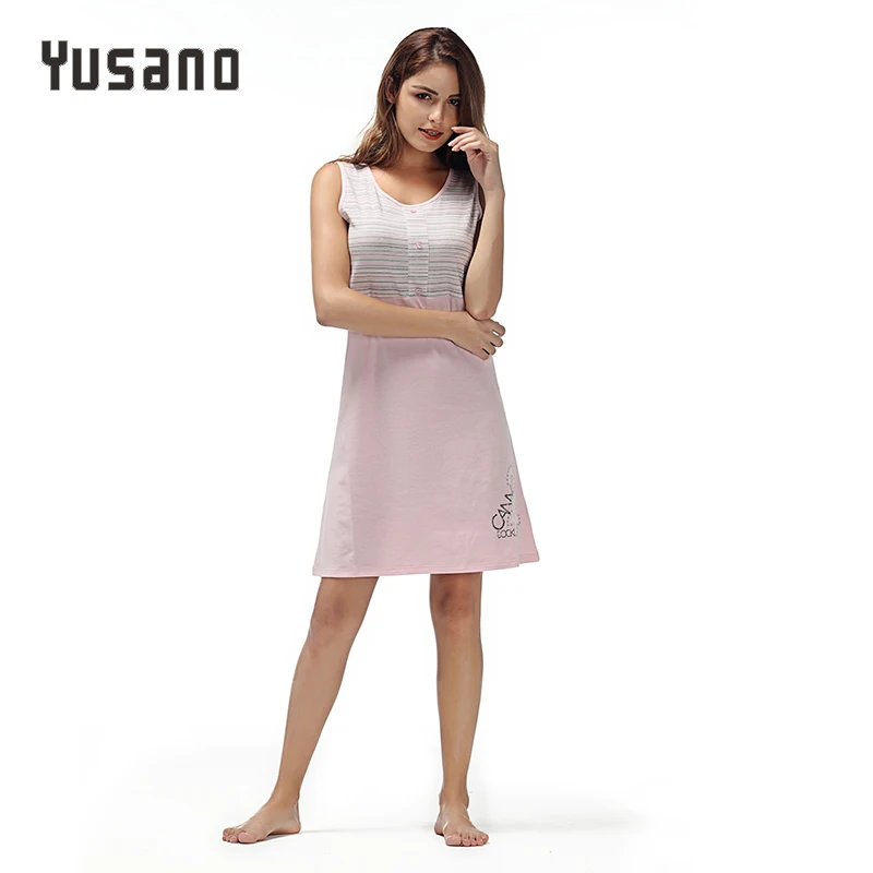 Ночная рубашка Yusano Женская хлопковая без рукавов|sleeping dress|sleepwear dresswomens nightgown |