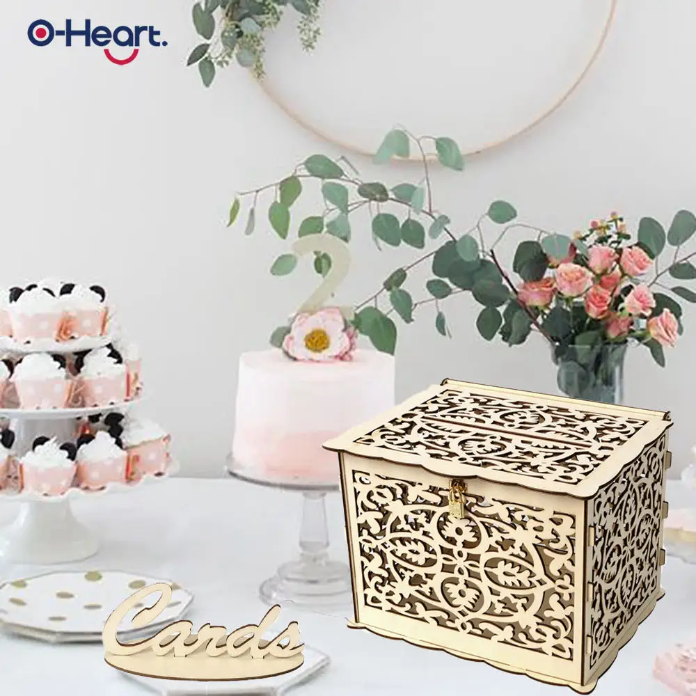 OHEART DIY коробки для свадебных карт с замком деревенская деревянная коробка денег