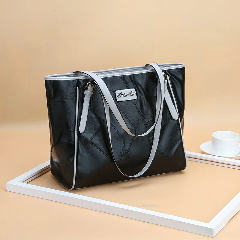 Женские сумки с ручками Witfox черные классические из натуральной кожи большой