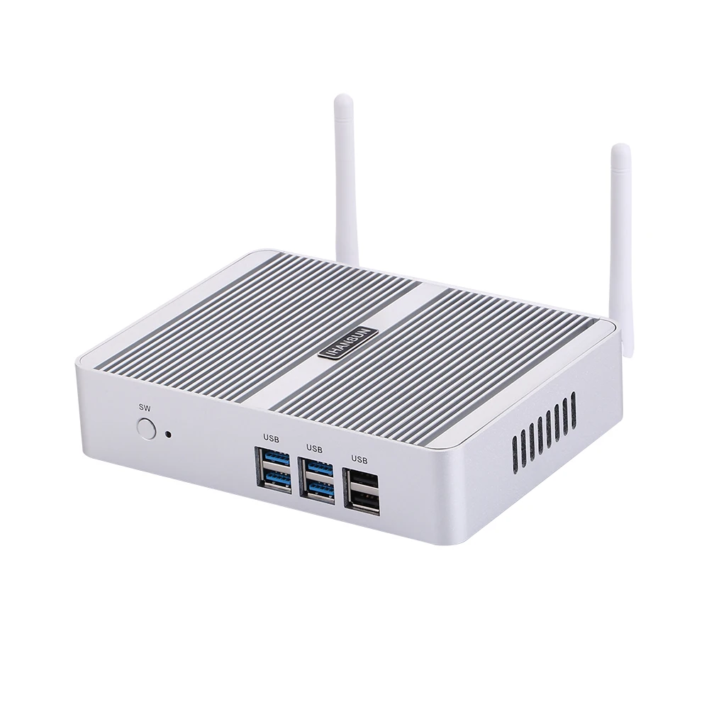 Безвентиляторный мини ПК Intel Celeron N3050 Windows 10/Ubuntu серебристый [HUNSN BM04] (WiFi/2 HDMI/4USB3. 0/2USB2.