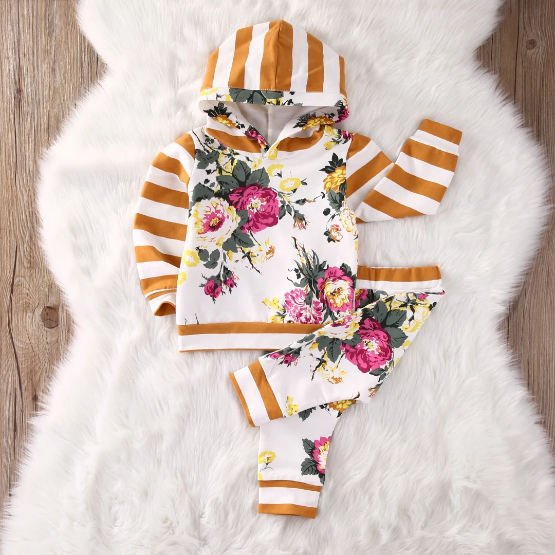 Милая детская одежда для маленьких девочек толстовка с капюшоном топы штаны