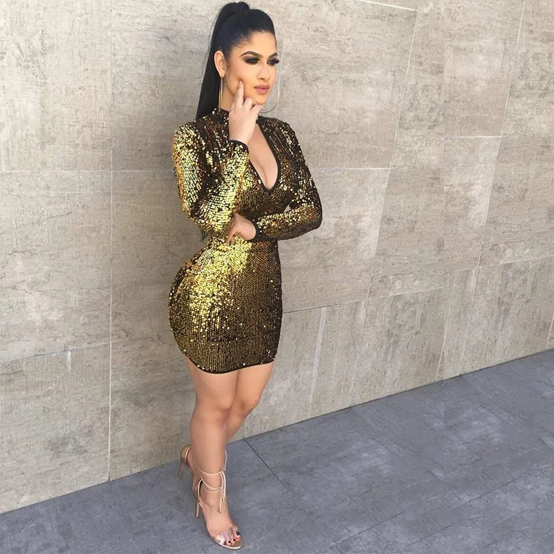 Золотое блестящее платье с блестками для женщин vestido Сексуальное вечернее
