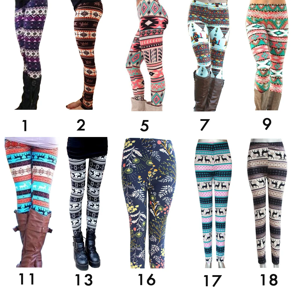 Fashion Women's HOT Leggings Pants Print High Waist Leggings Happy Christmas Party Long Pants 18 Color Ladies Xmas Trousers