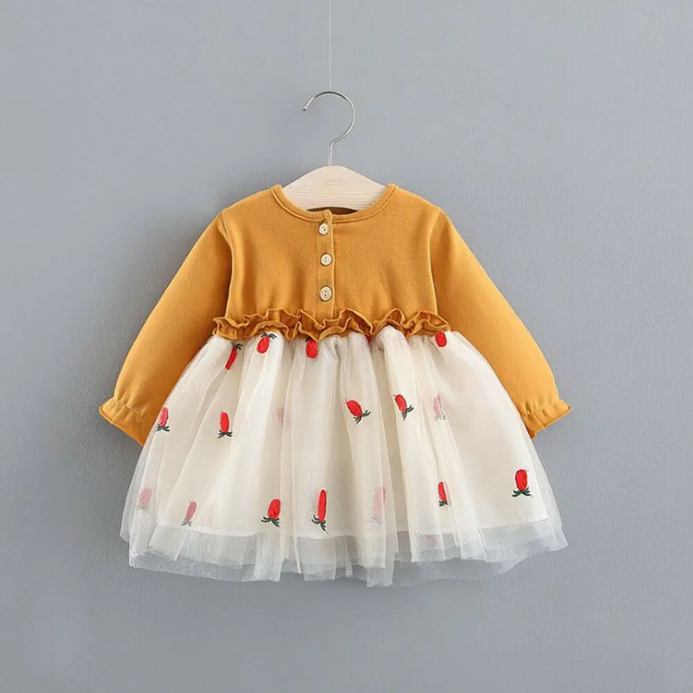 Princess Toddler Kids Baby Girl Long Sleeve Patchwork Pineapple Print Tutu Holiday Party Dress Clothes 6M-4Y | Детская одежда и