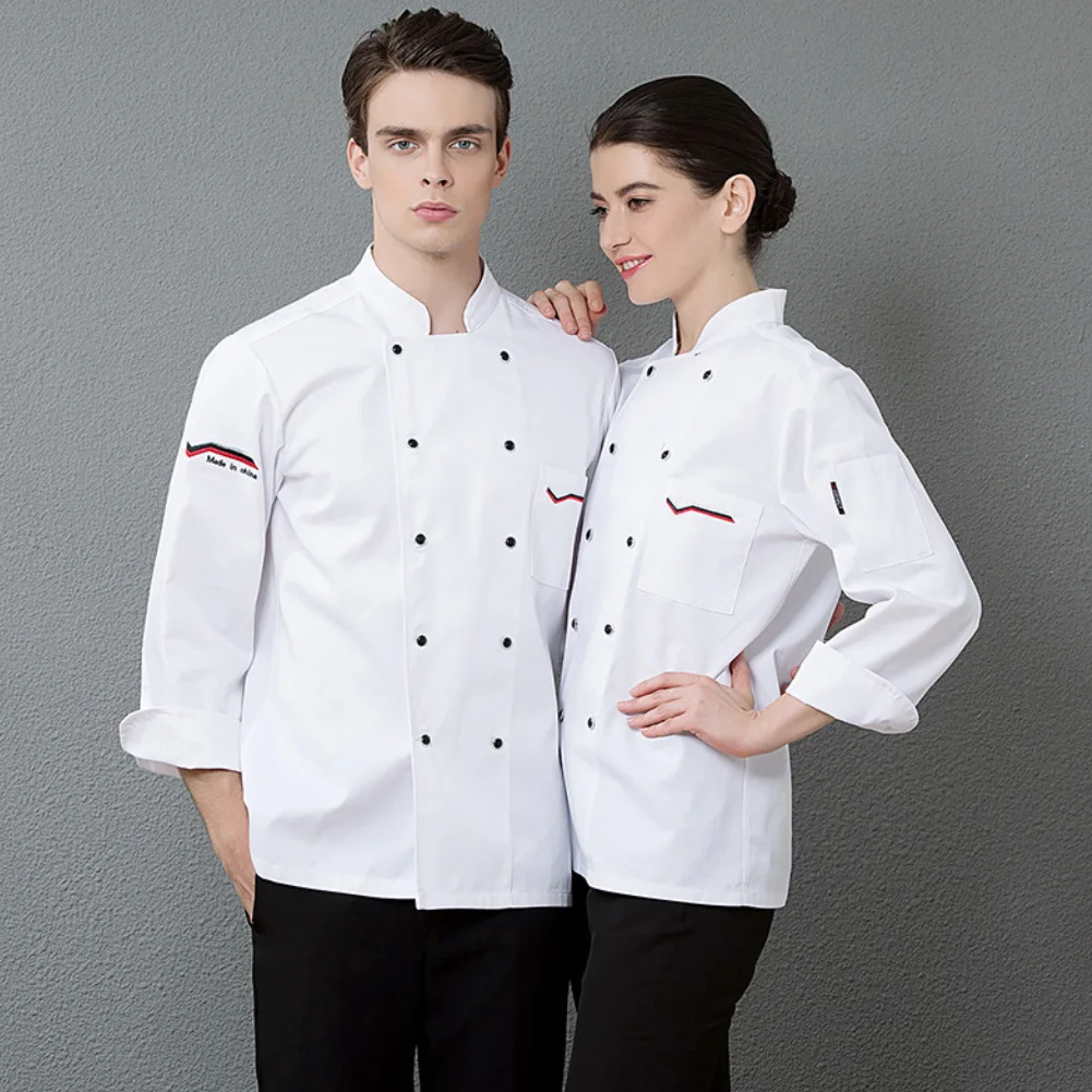 Unisex Long Sleeve Stand Collar Chef Shirt Top Restaurant Hotel Kitchen Costume New | Дом и сад