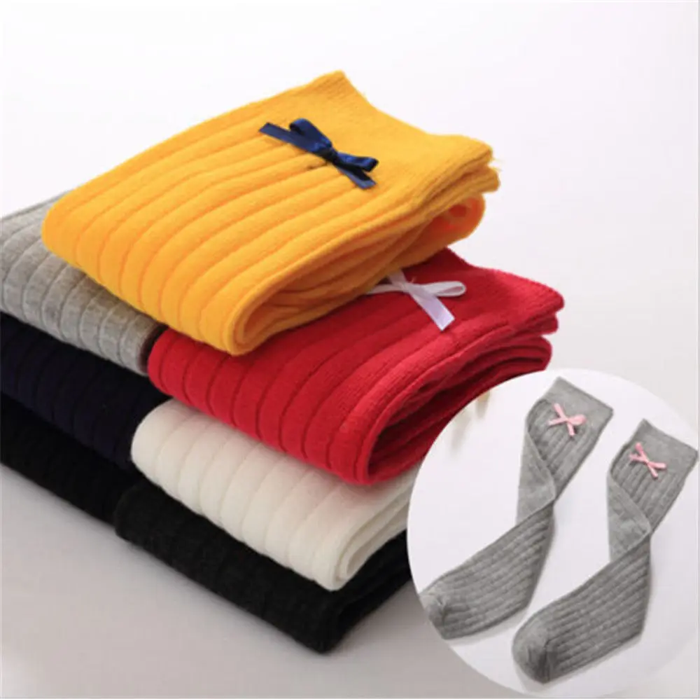 Хлопковые колготки с бантом для девочек однотонные мягкие трикотажные