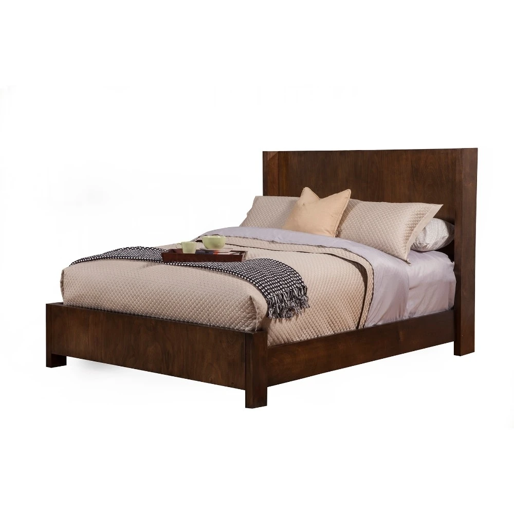 Standard King Size Shelter Panel Bed In Wood Chestnut Brown |