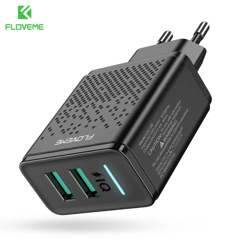 FLOVEME 2 порта USB для iPhone 7 8 Plus X штепсельная вилка ЕС 2.4A Быстрая зарядка настенное