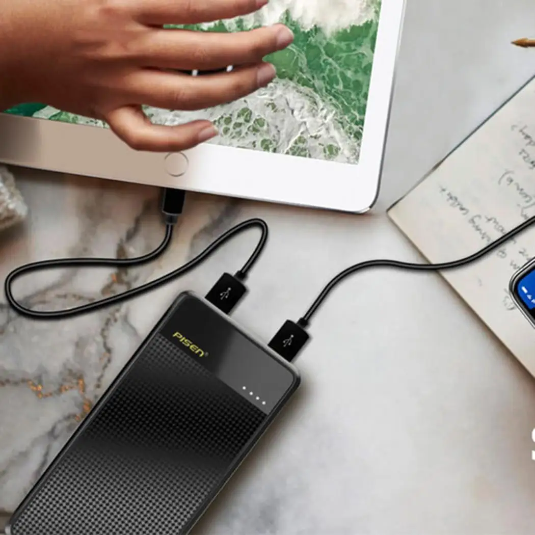 Портативный ультра тонкий 10000 мАч смартфоны Dual USB power Bank литий полимерный