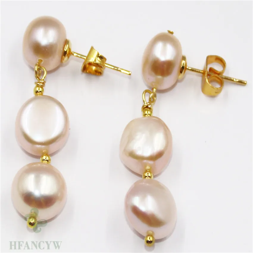 11-12mm Pink Baroque Pearl Earrings Ear Stud AAA Wedding Luxury Real Cultured Party Women Accessories Classic Flawless | Украшения и