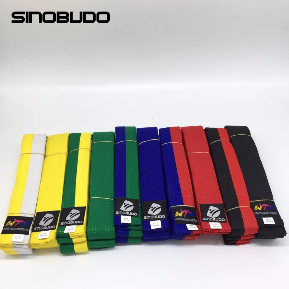 SINOBUDO-Cinturón de Taekwondo WTF de 2020 cm para artes marciales, accesorios de uniforme de Karate y Judo, cinturón de carretera de algodón de calidad, novedad de 180