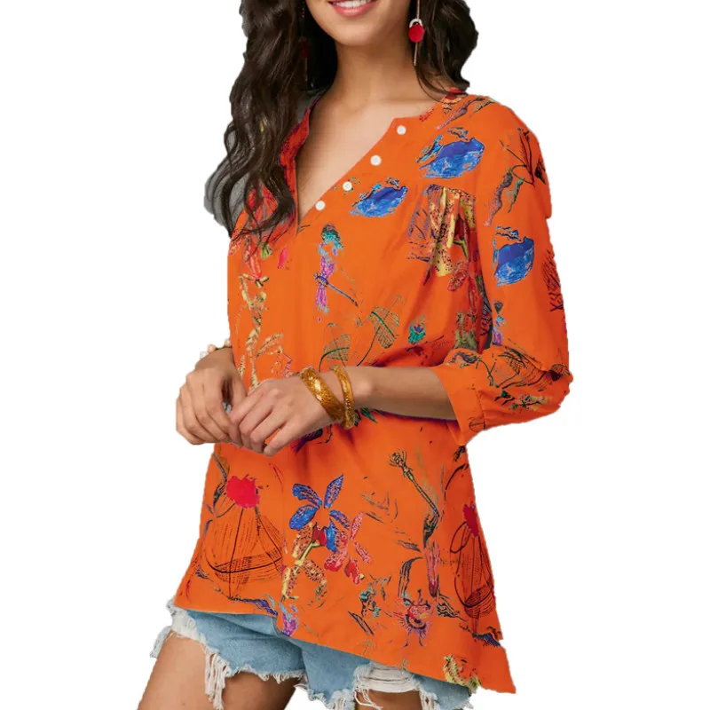 Для женщин Boho цветочный блузка дамы с длинным рукавом Свободные Повседневный