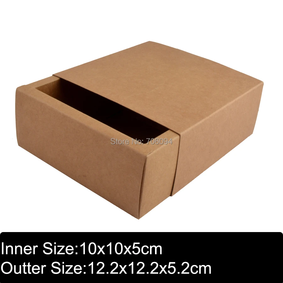 

12.2x12.2x5.2CM 30pcs Cosmetic kraft drawer paper box Brown kraft handmade gift boxes custom slide box logo