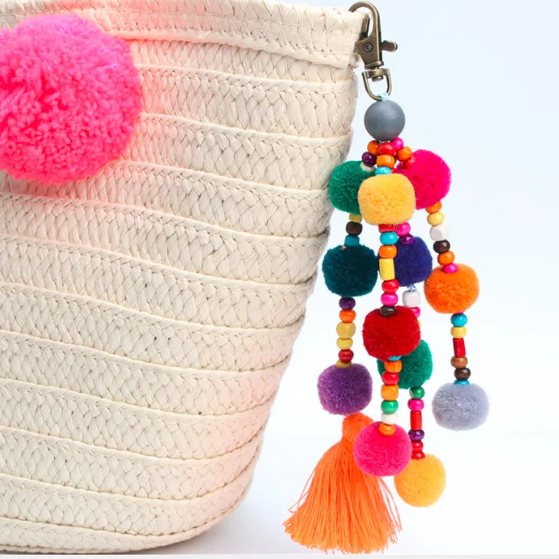 

Hot Sale Colorful Pompones Cute Pom Pom Tassels Keychain Pompom Keyring DIY Hanging Tassel Key Rings Fashion Jewelry QH6004