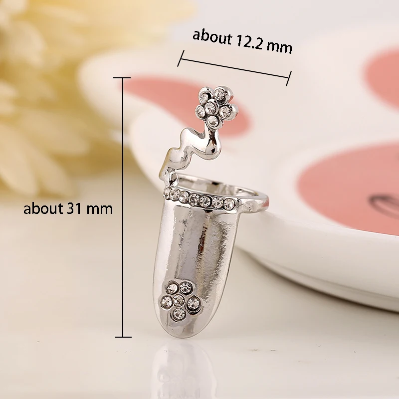 Кольцо для ногтей JZTOP серебряное с кристаллами и цветком|Кольца| |